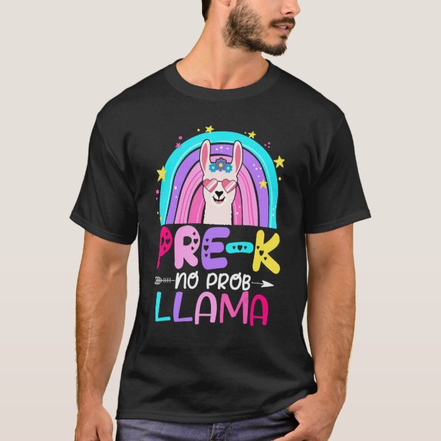 T-shirt Team Pre k Teacher Rainbow No Prob Llama 100th Day (Devant)