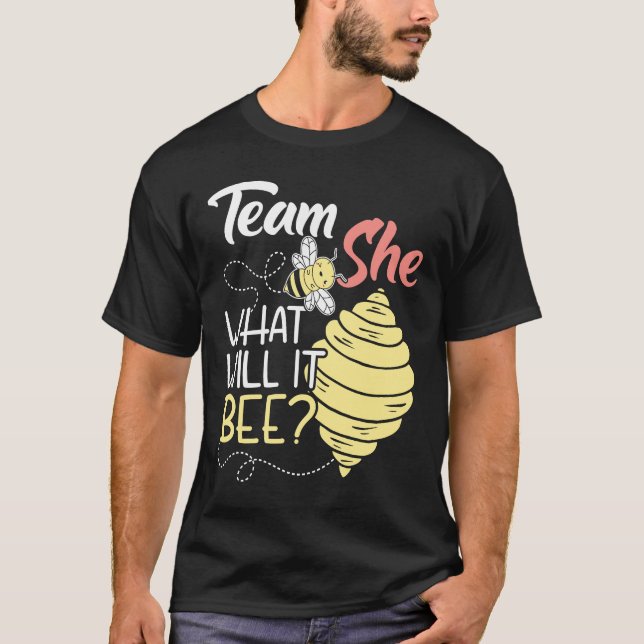 T-shirt Team She What Will It Bebe Baby Faire-part Genre (Devant)