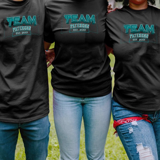 T-shirt Team Teal Family Crew Custom Name Sports Black (Créateur téléchargé)