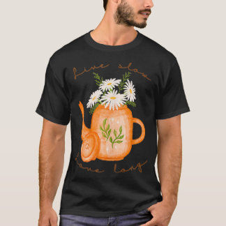 T-shirt Teapot sereine avec fleurs Plante coloré Gardeni