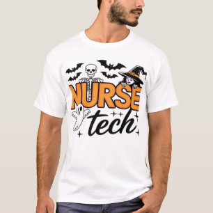 T-shirt Tech infirmière - Halloween - avec squelette, sorc