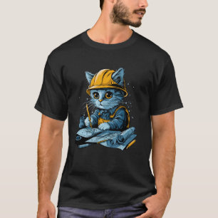 T-shirt Technicien en génie civil félin mignon au travail