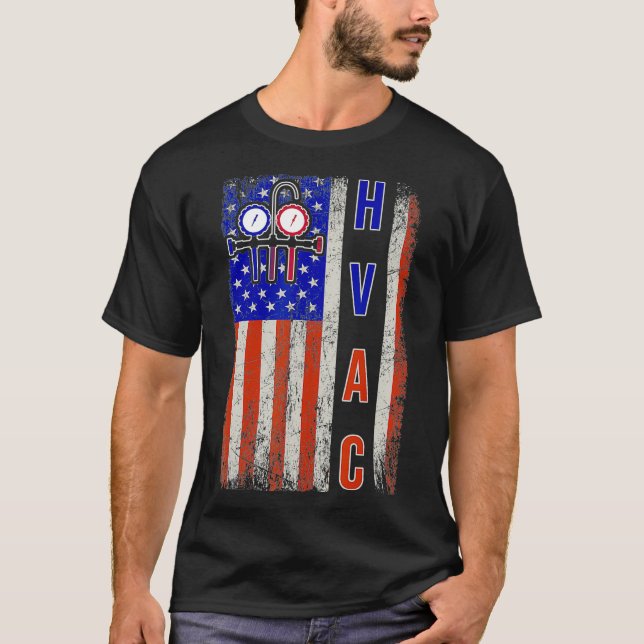 T-shirt Technicien HVAC Hommes Drapeau américain États-Uni (Devant)