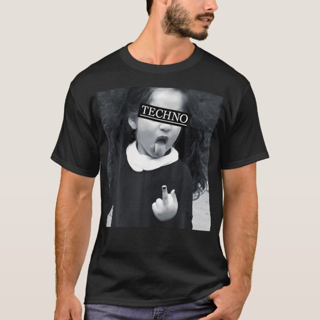 T-shirt Techno-Enfant Avec La Langue Moyen Doigt Raver (Devant)
