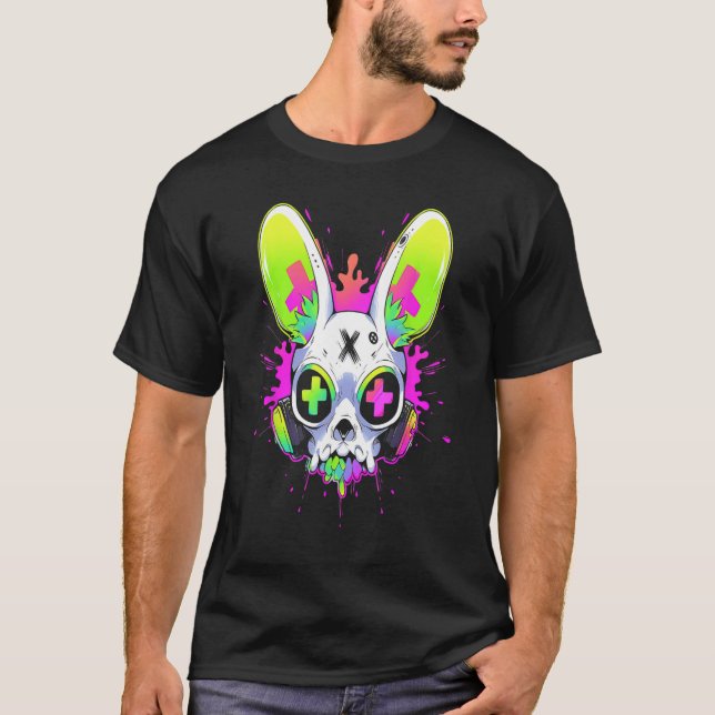 T-shirt Techno Psychédélique Rabbit Rave EDM Punk Grunge A (Devant)