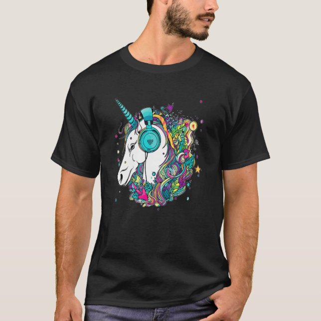 T-shirt Techno Unicorn Dj Music  EDM Festival (Devant)