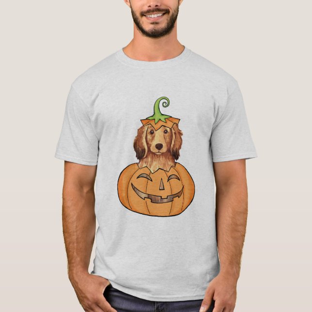 T-shirt Teckel à cheveux longs de Halloween (Devant)