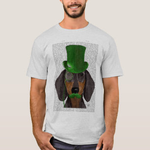 T-shirt Teckel avec le noir vert Tan 2 de casquette