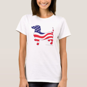 T-shirt Teckel patriotique dans blanc et bleu rouges