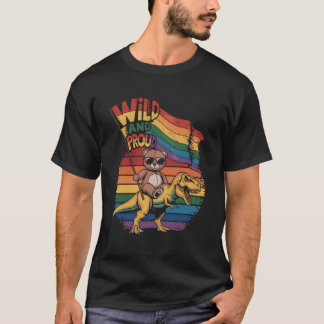 T-shirt Teddy Bear chevauchant un dinosaure avec un drapea