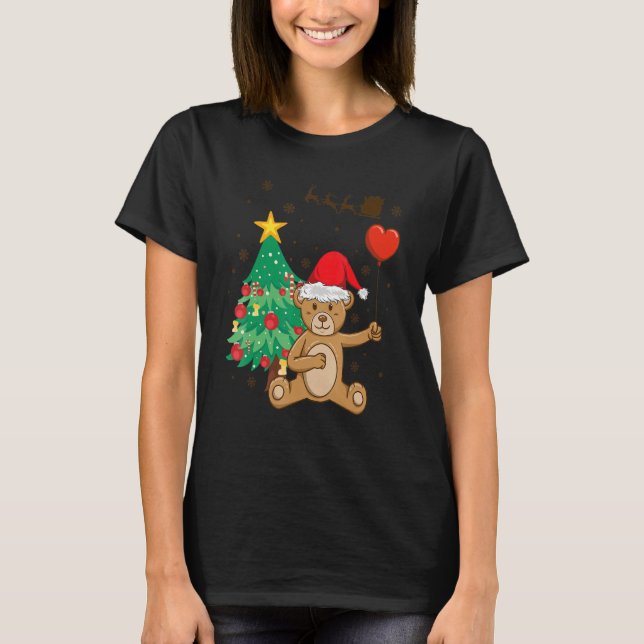 T-shirt Teddy Bear Santa Hat Christmas Tree Pajama Cute X  (Devant)