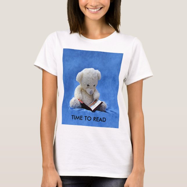 T-shirt Teddy Bear Time to Read Blue Stuffed Animal, ZKOA (Devant)