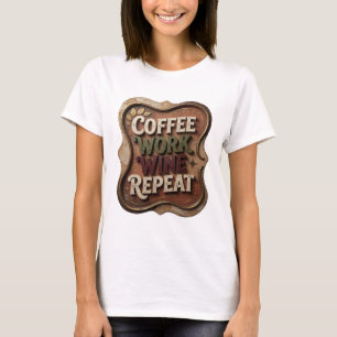 T-shirt Tee à déclaration Chic Café Travail VIN RÉPÉTER