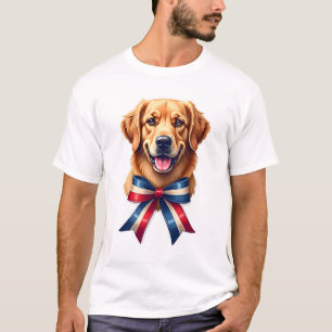 T-shirt Tee à double ruban de retriever doré patriotique