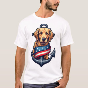 T-shirt Tee à ruban d'ancre de Retriever doré patriotique