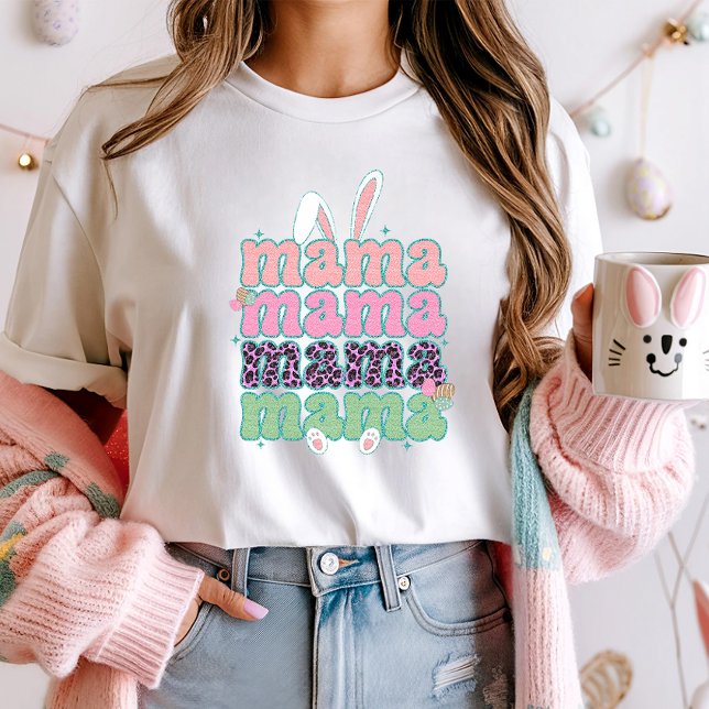 T-shirt Tee de Pâques Mama tendance; Lapin et Empreinte de (Créateur téléchargé)