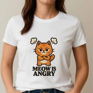 T-shirt Tee Fun Chat Angry ; Mignon Meow est en colère Kaw