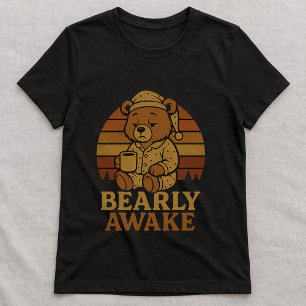 T-shirt Tee Fun Coffee Ours Brun; Graphique à peine réveil