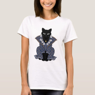 T-shirt Tee graphique de la reine chat mystique bleu batik