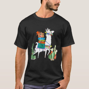 T-shirt Tee Llama Motif Aztèque Llama Avec Cactus