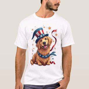 T-shirt Tee Patriote Golden Retriever Étoiles Flottantes