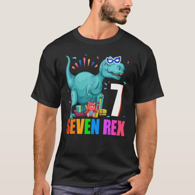 T-shirt Tee Sept Dinosaure 7 An Boys Seven Rex 7th B (Devant)