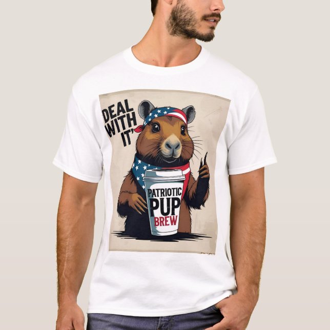 T-shirt Tee-shirt 'Deal With It' avec café et drapeau (Devant)