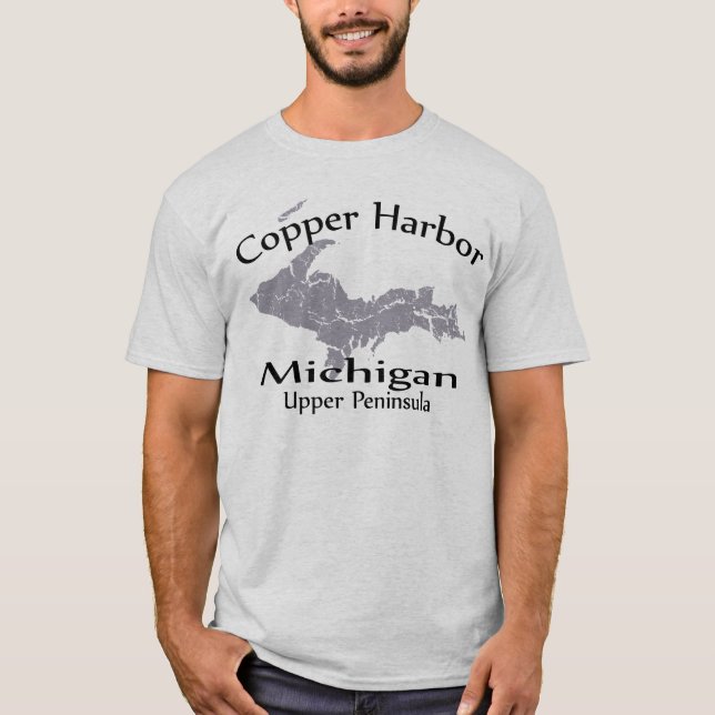 T-shirt Tee-shirt Design Carte du Michigan de Copper Harbo (Devant)