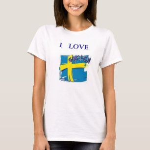 T-SHIRT TEE - SHIRT SUÈDE DRAPEAU BLEU ET JAUNE J'AIME
