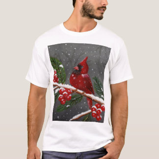 T-shirt Tee vibrant rouge au cardinal peint à la main