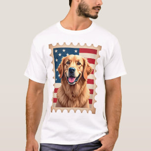 T-shirt Tee vintage timbre Retriever doré patriotique 2