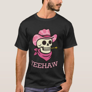 T-shirt Tee Yeehaw Cowgirl Squelette Chapeau Imprimé Vache