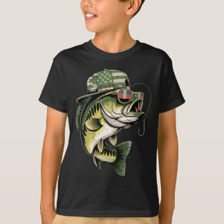T-shirt Teens boy camo bass fishing american flag fishing