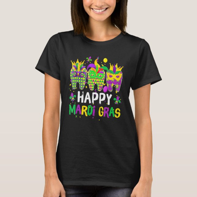 T-shirt Teeth Jester Mask Dental Hygiene Happy Mardi Gras  (Devant)