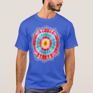 T-shirt Teinture turquoise de tourbillon orange Mandala Gé