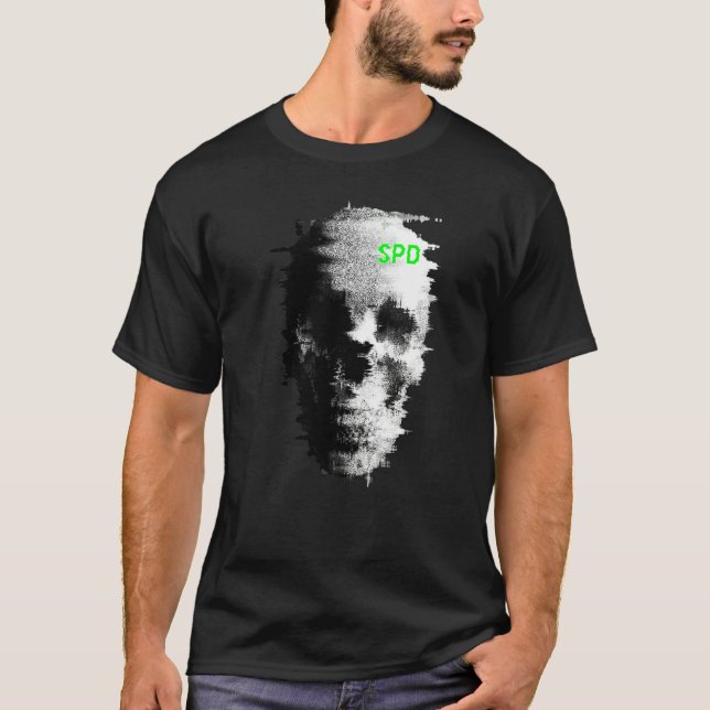 T-shirt Télévision Crâne Fantôme de Bug Statique (Devant)