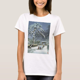 T-shirt Temple de Honmonji dans la neige - 川瀬巴水 de Kawase