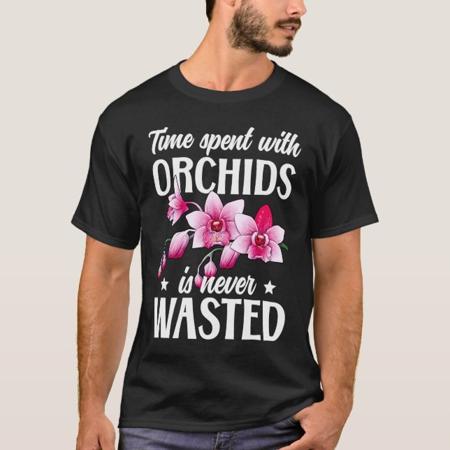 T-shirt Temps Passé Avec Orchidées Orchidées Orchidées Fle (Devant)