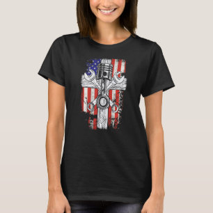 T-shirt Tendance chaude Mécanicien Drapeau américain Clé à