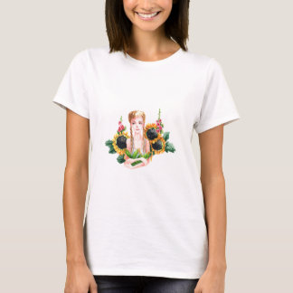 T-shirt tendance customisé. Fille avec fleurs