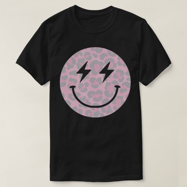 T-shirt Tendance Leopard Smiley Face Lightning Bolt  (Design devant)