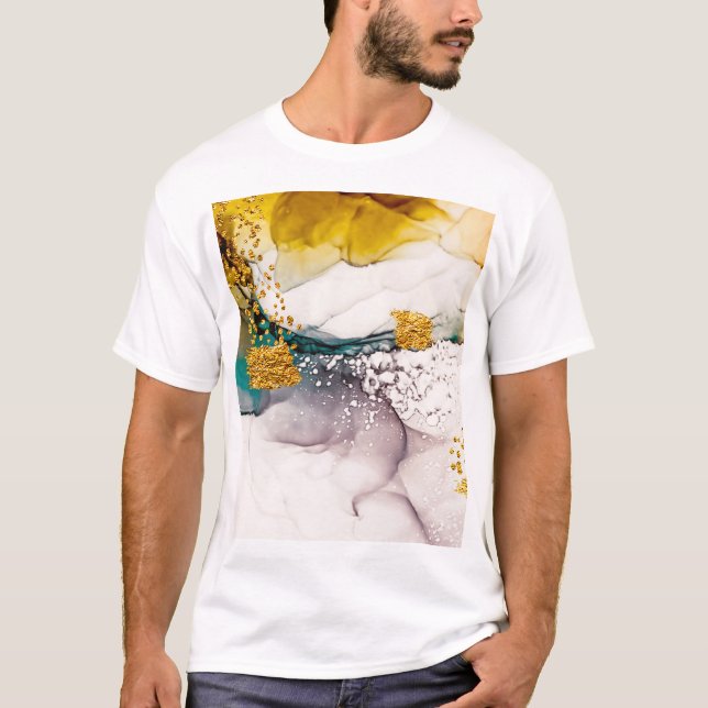 T-shirt tendresse pastel : tourbillons dorés art. (Devant)