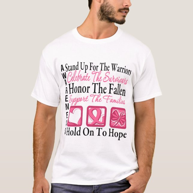 T-shirt Tenez-vous célèbrent le cancer du sein de collage (Devant)