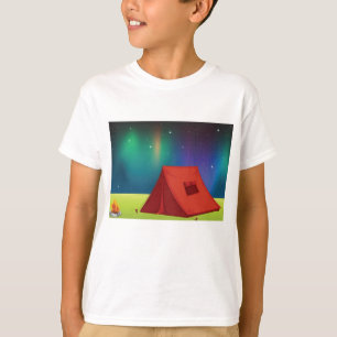 T-shirt Tente de camping sous les aurores boréales vibrant
