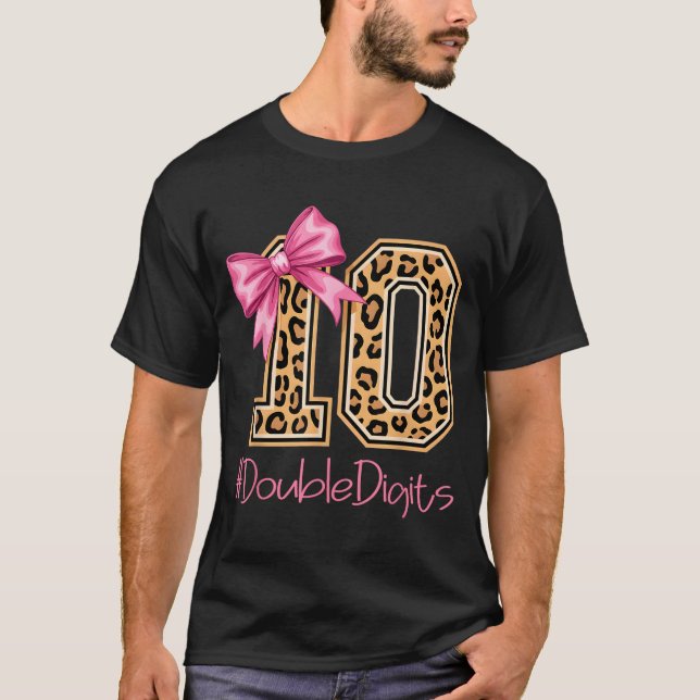 T-shirt Tenth Years Old Girl Birthday Bow Coquette Leopard (Devant)