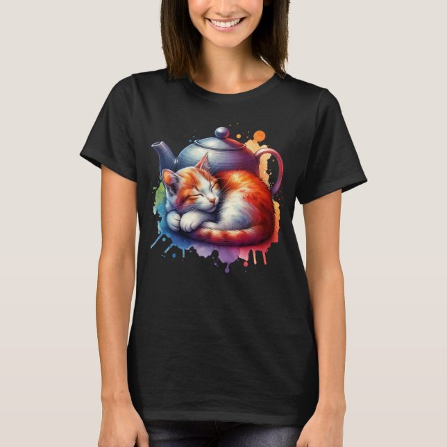 T-shirt Teote de chat couché aquarelle (Devant)
