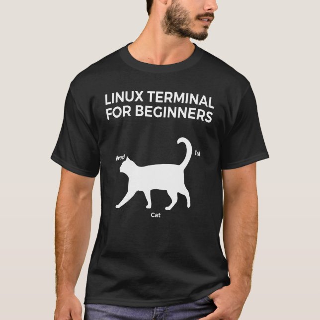 T-shirt Terminal Linux pour débutants Drôle Chat (Devant)