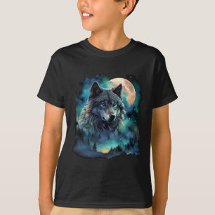 T-shirt Terrain de chasse au loup gris Galaxie de la forêt