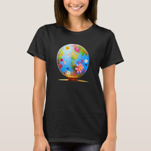 T-shirt Terre Globe Fleurs tropicales Papillons Plante Na