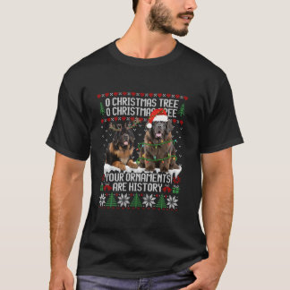 T-shirt Terre-Neuve Chien de Noël Lumières de l'arbre de N